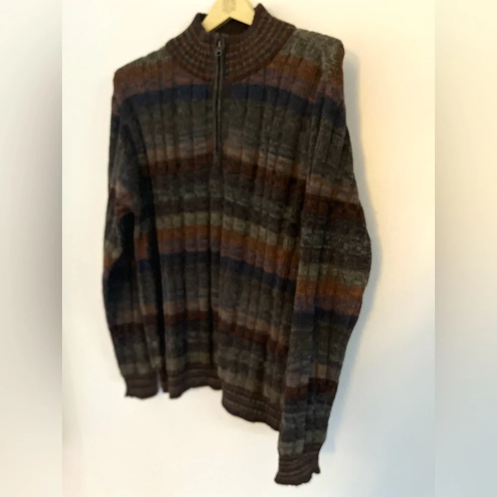 Novica Peruvian Quarter Zip Front 100% Alpaca Traveler Stripe Sweater Med